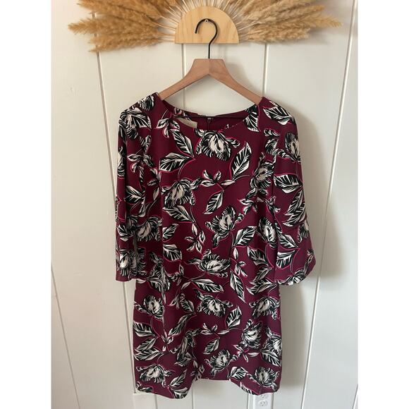 Hobbs London Layla Floral Shift Mini Dress Size 8 Burgundy Red - Picture 4 of 11